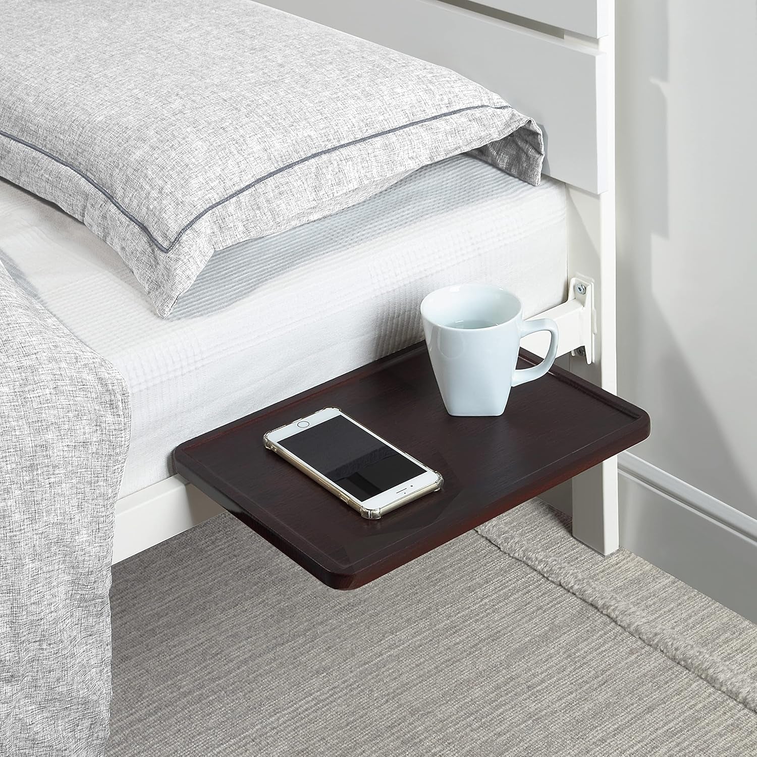 Clamp-On Bedside Shelf and Office Divider for Bunk Beds and Lofts - Standard Size (13.78" x 9.84" x 2.21", Dark Oak)