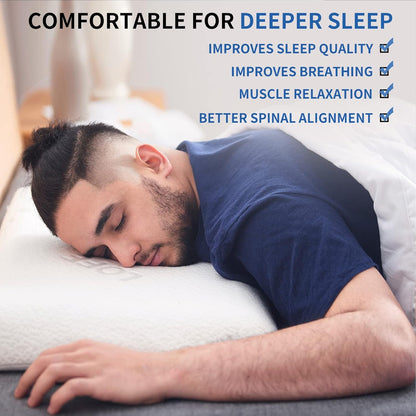2.5-Inch Thin Memory Foam Pillow for Stomach Sleepers - King Size Hypoallergenic Flat Pillow with Dual Pillowcases for Enhanced Spinal Support and Breathing Comfort