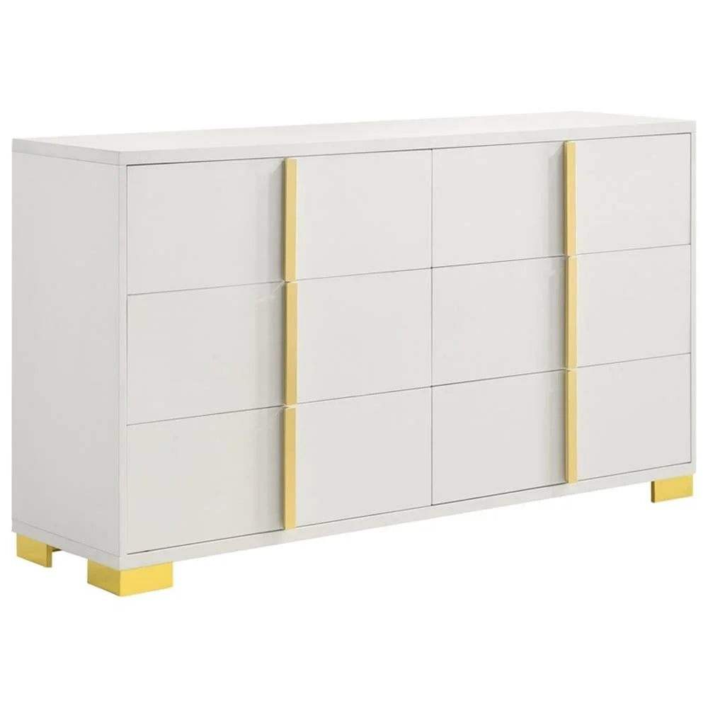 Contemporary 4-Piece Queen Bedroom Set in White and Gold by