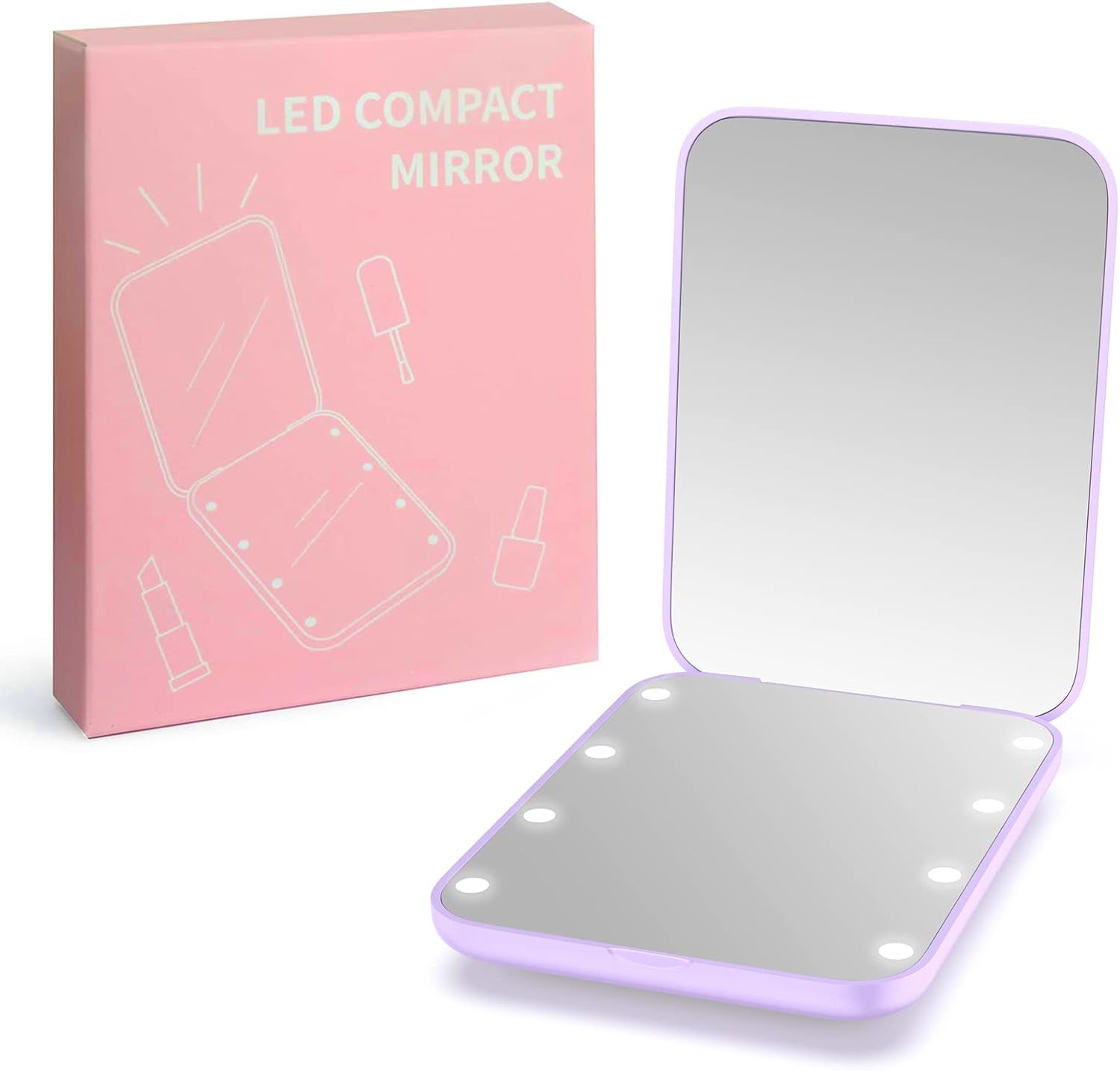 Compact LED Makeup Mirror with 1X/3X Magnification - Portable Mini Travel Mirror in Purple, Ideal for Purse and Pocket, Perfect Gift for Girls
