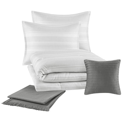 King Size 5-Piece Black and White Striped Comforter Set