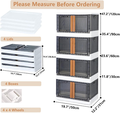 4 Packs Folding Box Storage Bins with Lids 