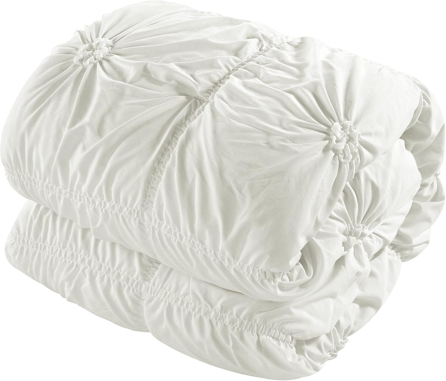 Halpert King Size 6-Piece White Bed in a Bag Comforter Set with Pintuck Pinch Pleat Microfiber Bedding, Including Shams, Bed Skirt, Flat & Fitted Sheets, Pillowcases, and Decorative Pillows