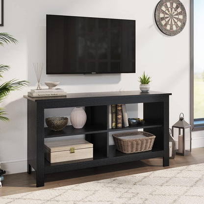 Black TV Stand for 50-Inch Television with Storage Shelves - Versatile Entertainment Center and Media Console for Living Room and Bedroom