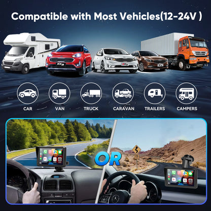 Portable 7-Inch Wireless Apple CarPlay Car Stereo with 1080P Rear Camera for Universal Vehicle GPS