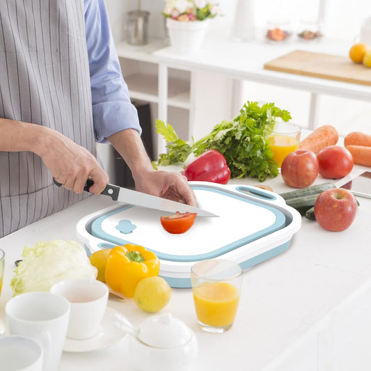 Collapsible Cutting Board and Knife Set by  - Multifunctional Silicone Dish Tub for Vegetable Washing, BBQ Preparation, and RV Accessories