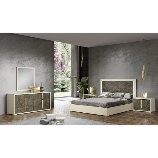 Sonia Premium King Size 5-Piece Bedroom Set in Pearl Lacquer and Gold