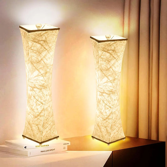 Contemporary Fabric Table Lamp Set of 2 with Dimmable 3-Color Temperature, White Shade, USB Charging for Bedroom and Living Room