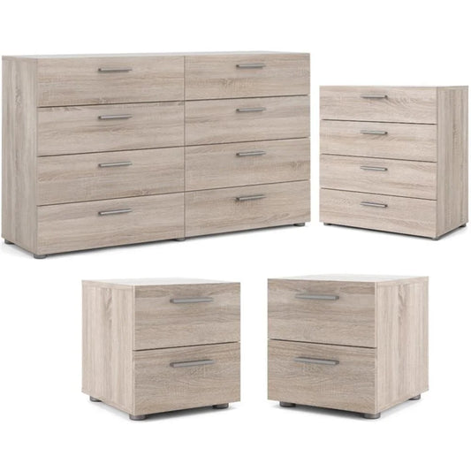 Truffle Finish 4-Piece Bedroom Set with 8-Drawer Dresser, 4-Drawer Chest, and Two 2-Drawer Nightstands