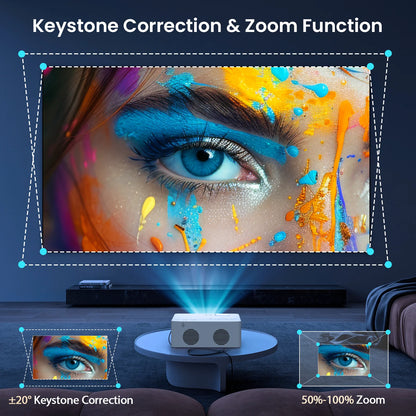 5G WiFi Projector with Bluetooth 5.2, HD 1080P Resolution, Supports Up to 250'' Display with HDMI Connectivity