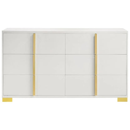Contemporary 4-Piece Queen Bedroom Set in White and Gold by