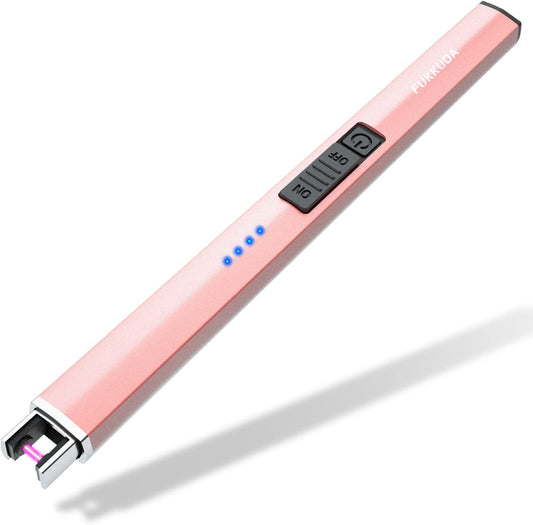 Electric Candle Lighter with Safety Switch - USB Rechargeable Windproof Flameless Plasma Arc Lighter in Rose Gold for Easter Gifts