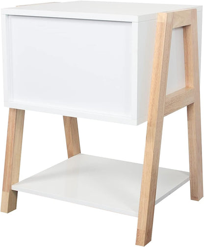 White Nightstand Set of 2 with Drawer Storage Shelves for Bedroom, Living Room, and Office