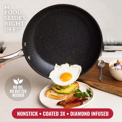 15-Piece Aluminum Ultra-Durable Non-Stick Diamond Infused Cookware and Bakeware Set in Black