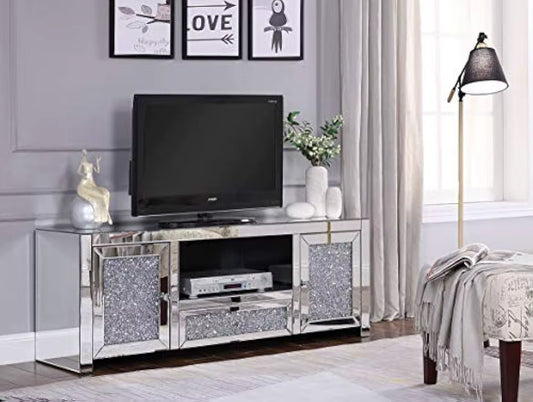 Furniture TV Stand, Mirrored and Faux Diamonds Tv Stand Living Room Furniture Fireplace Tv Stand