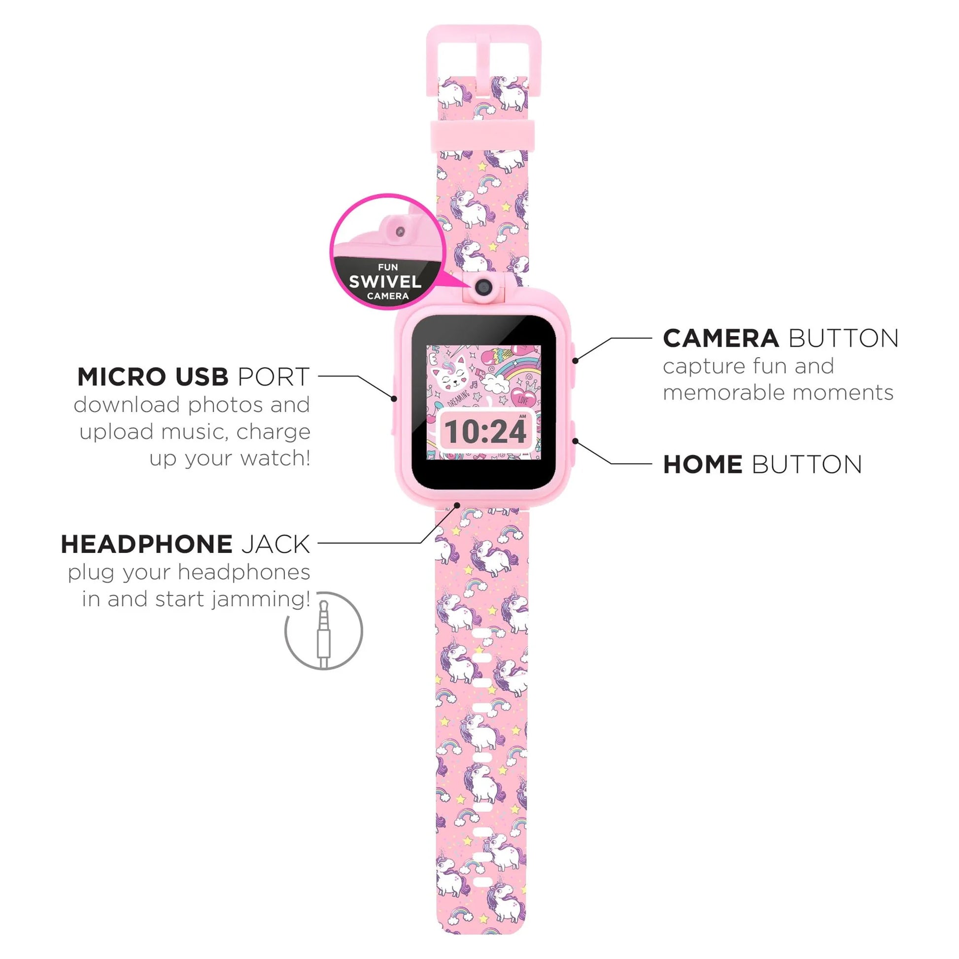 Girls' Earbuds and Smartwatch Set - Pink Unicorn Design