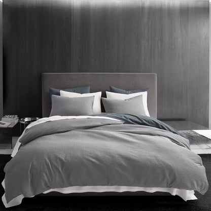 Waffle Pique 3-Piece Blue Solid Cotton Queen Duvet Cover Set