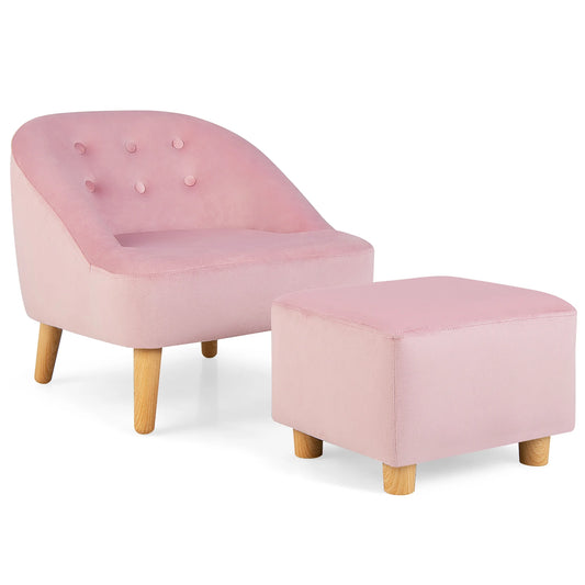 Kids Sofa Chair W/ Ottoman Velvet Upholstered Couch