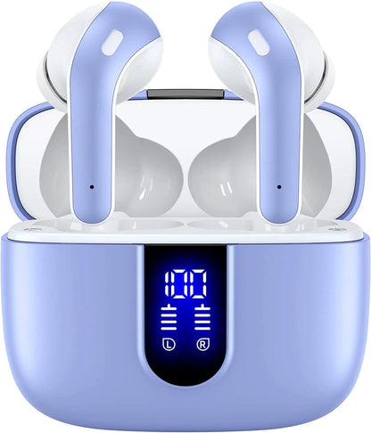 True Wireless Bluetooth Earbuds with 60 Hours Playback, LED Power Display, IPX5 Waterproof, Wireless Charging Case, and Built-in Microphone for TV, Smartphone, Laptop, and Sports