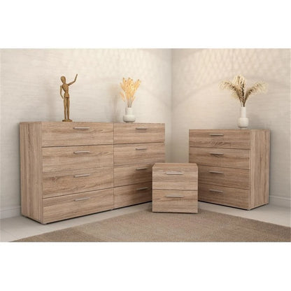 Truffle Finish 4-Piece Bedroom Set with 8-Drawer Dresser, 4-Drawer Chest, and Two 2-Drawer Nightstands