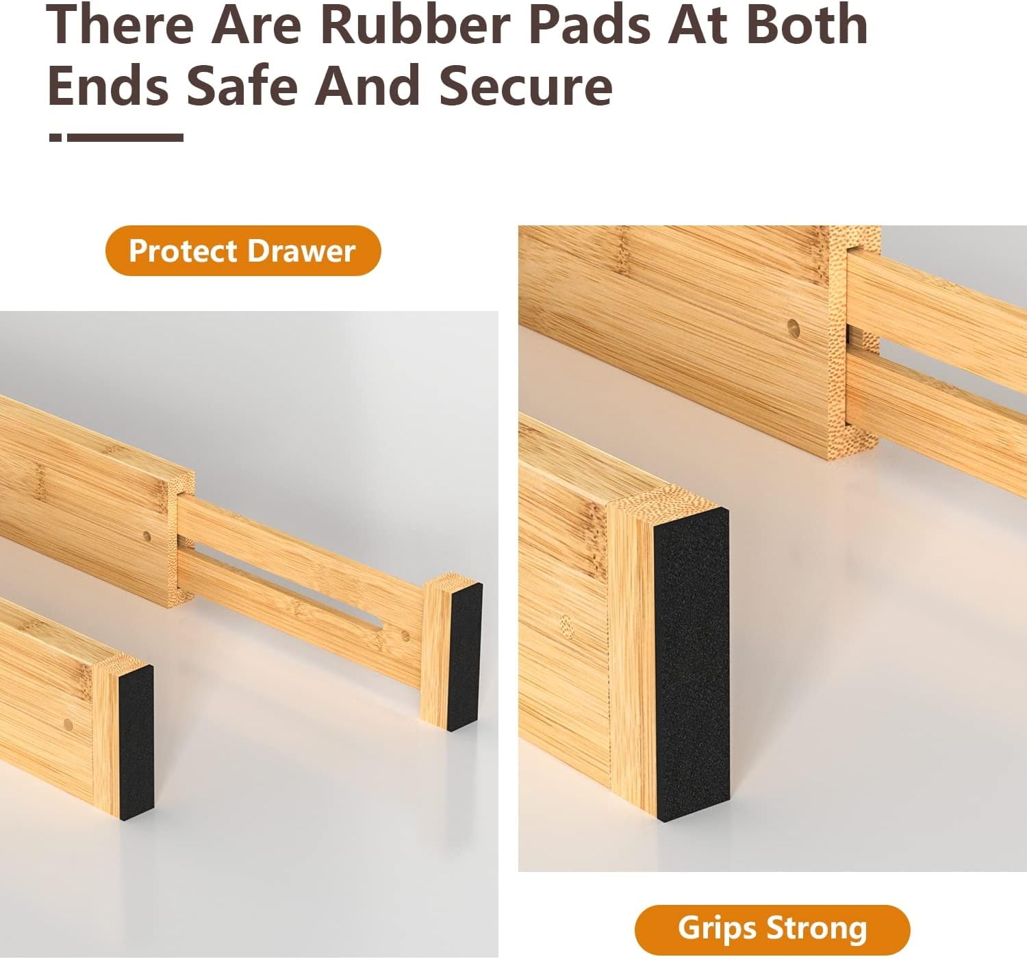 Drawer Divider, 4 PCS Bamboo Drawer Dividers Organizers, Adjustable Drawer Divid