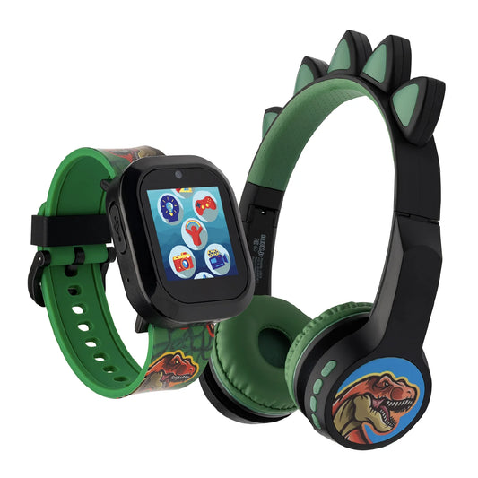 Children's Smartwatch with Bluetooth Headphones featuring Dinosaur Design and Illuminating Effects