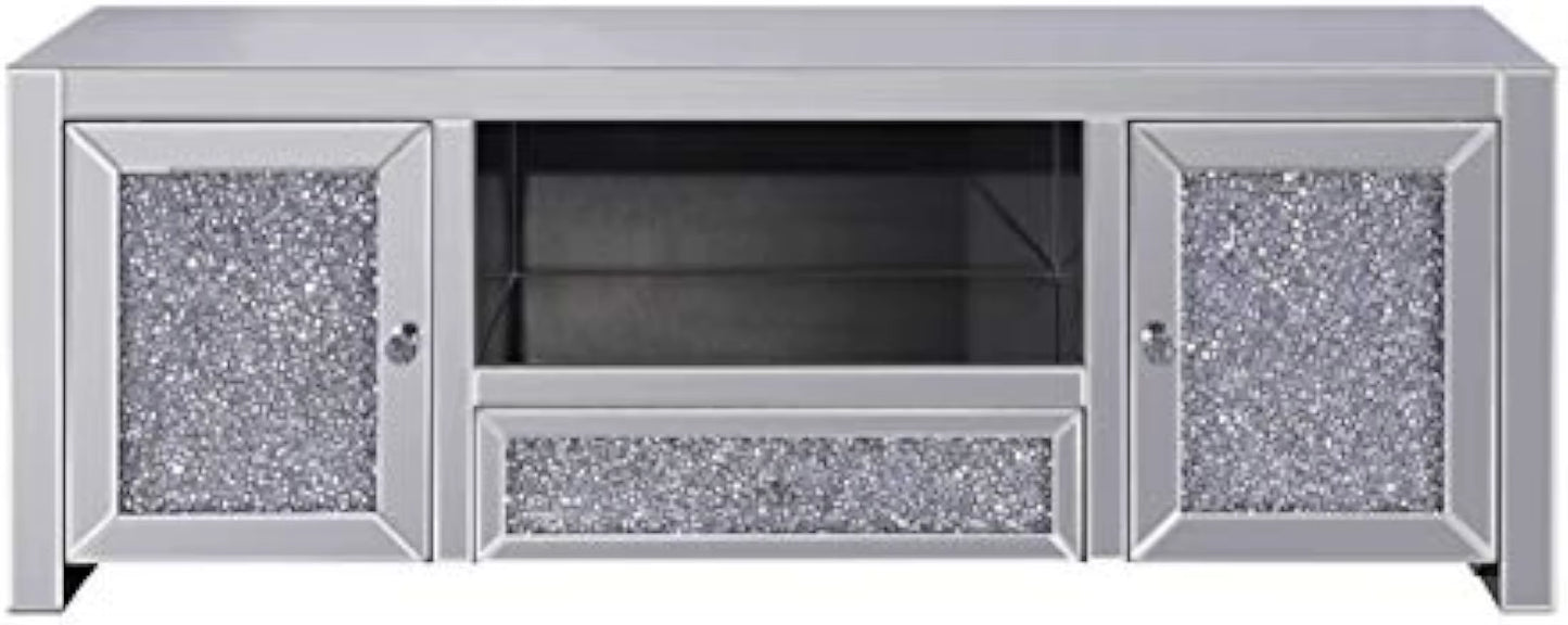 Furniture TV Stand, Mirrored and Faux Diamonds Tv Stand Living Room Furniture Fireplace Tv Stand