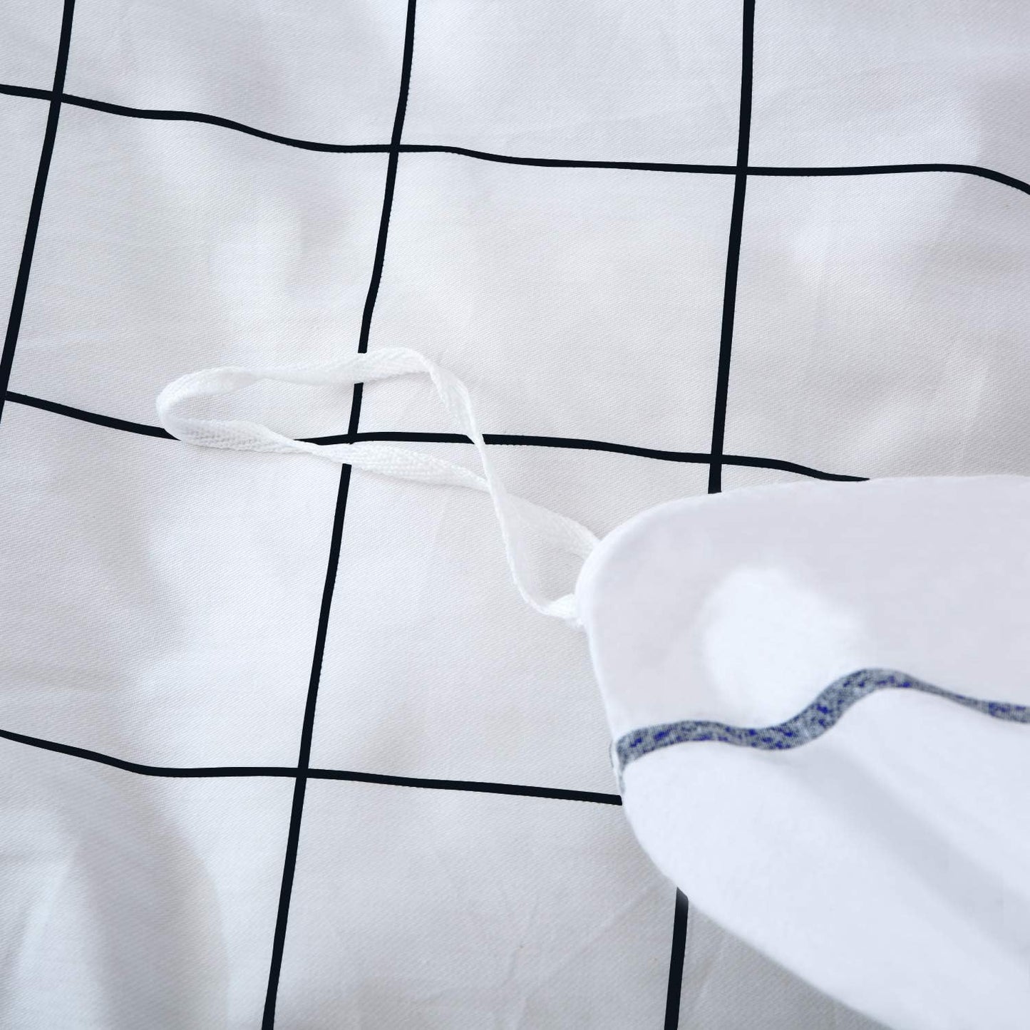 3Pcs Grid White Black Plaid Queen Duvet Cover Bedding Set
