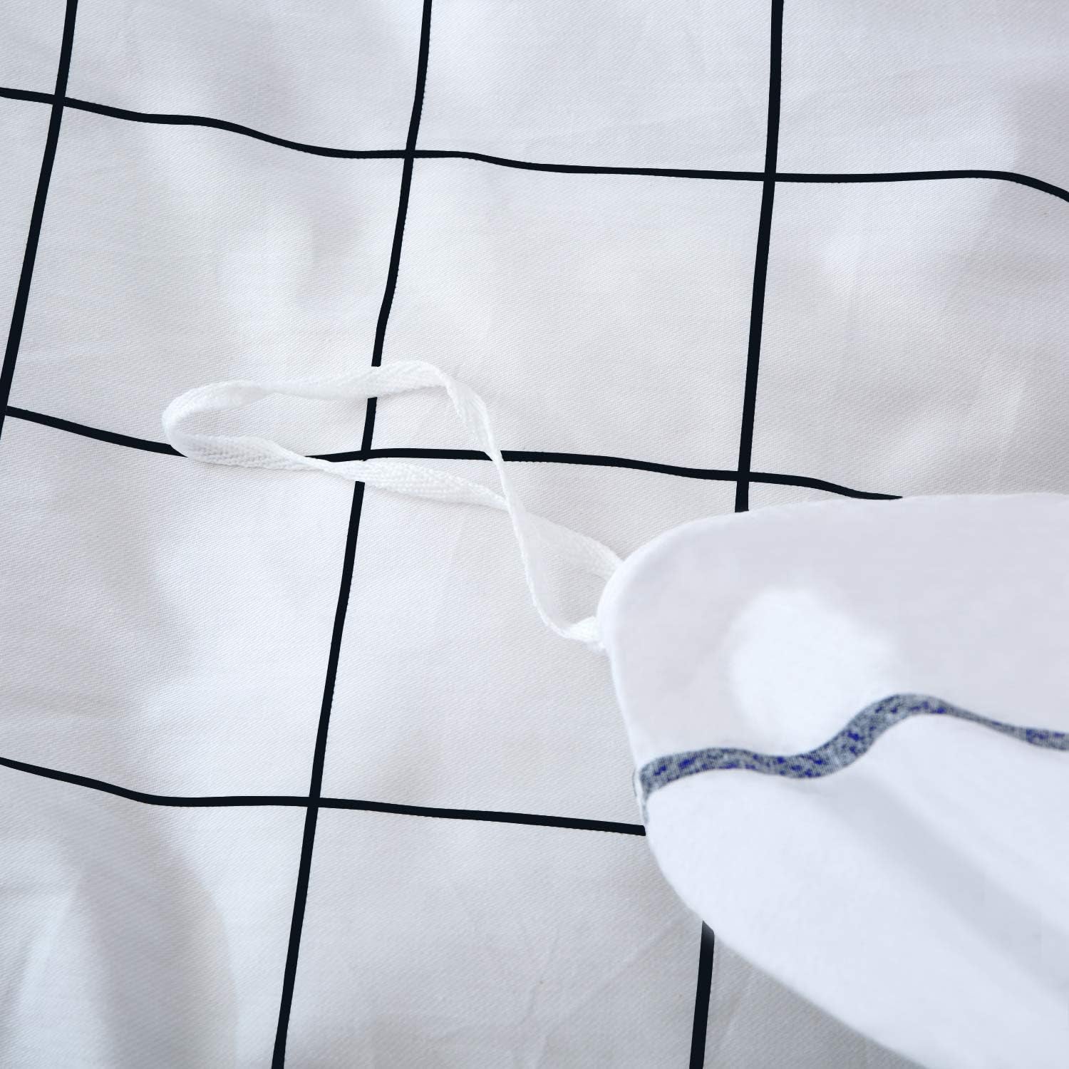 3Pcs Grid White Black Plaid Queen Duvet Cover Bedding Set