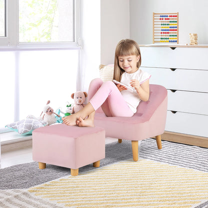 Kids Sofa Chair W/ Ottoman Velvet Upholstered Couch