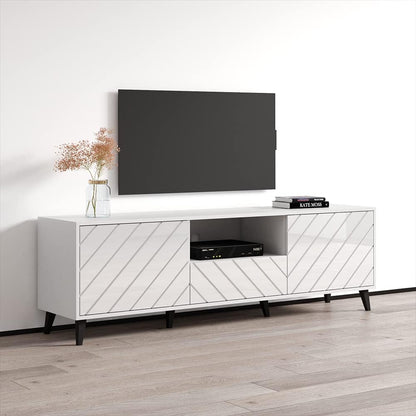 Paris High-Gloss Mid-Century Modern 71'' TV Stand with Storage for TVs up to 80" - White Media Center Console