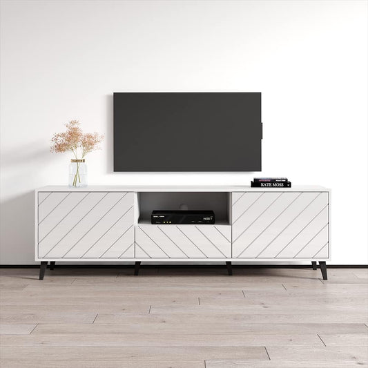 Paris High-Gloss Mid-Century Modern 71'' TV Stand with Storage for TVs up to 80" - White Media Center Console