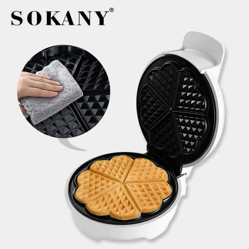 Waffle Iron ,Non-Stick Cooking Plates, 5 Waffles at Once, Compact and Easy to Clean Mini Heart Waffle Maker, 1000W, White