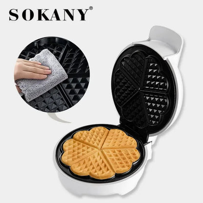 Waffle Iron ,Non-Stick Cooking Plates, 5 Waffles at Once, Compact and Easy to Clean Mini Heart Waffle Maker, 1000W, White