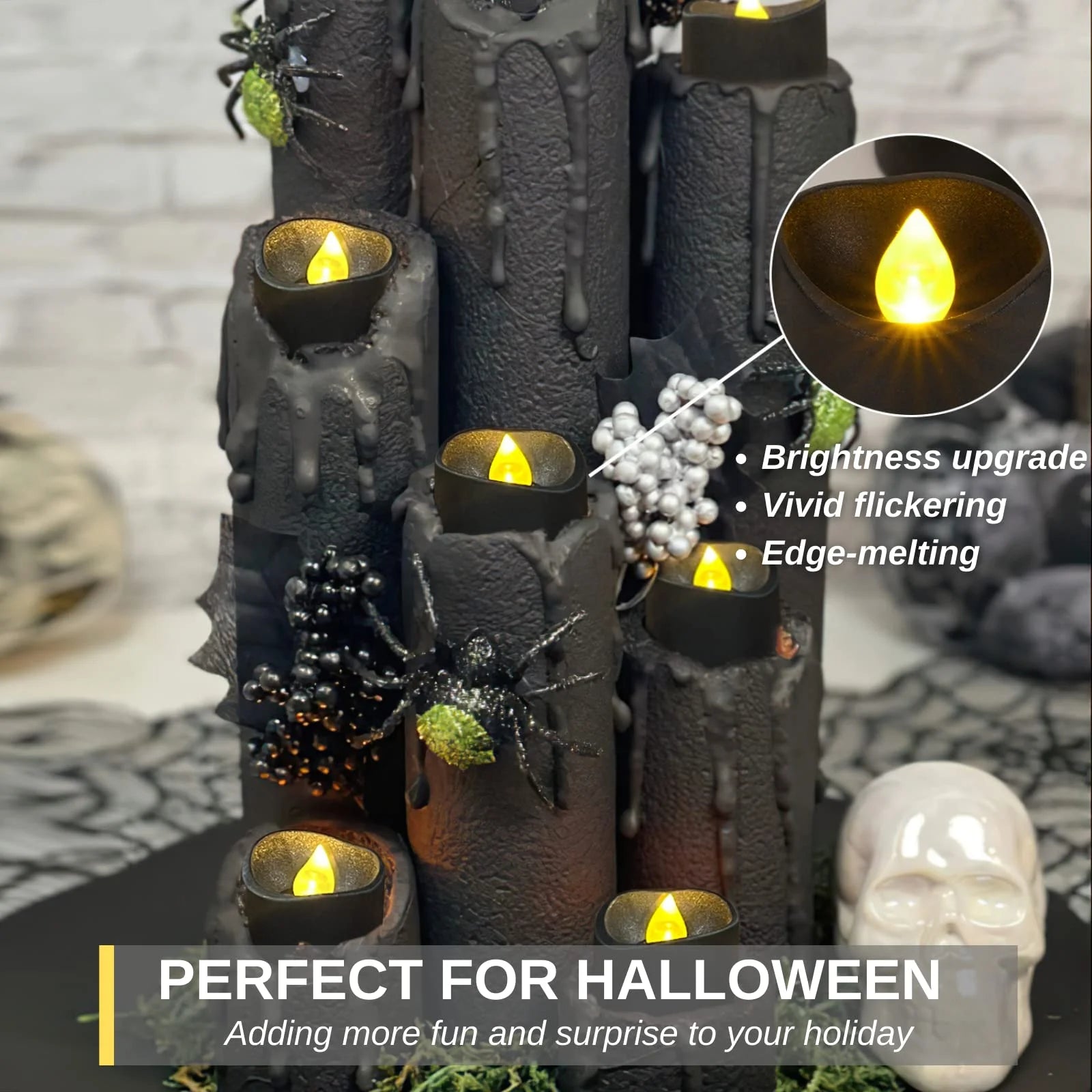 24-Pack Battery Operated Black Tea Light Candles for Halloween and Holiday Decor