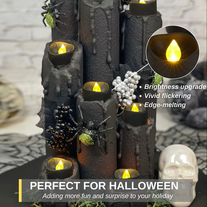 24-Pack Battery Operated Black Tea Light Candles for Halloween and Holiday Decor