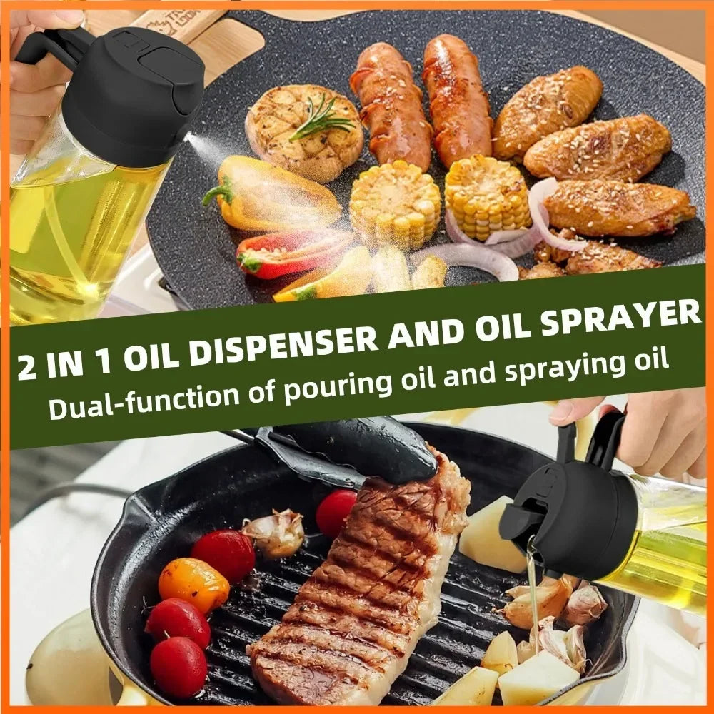 Spray for Olive Oil Dispenser Plastic 2 in 1 Oil Spray&Pour Oil Mister Bottle Cooking BBQ Baking Airfryer 500ML for Oil Bottles
