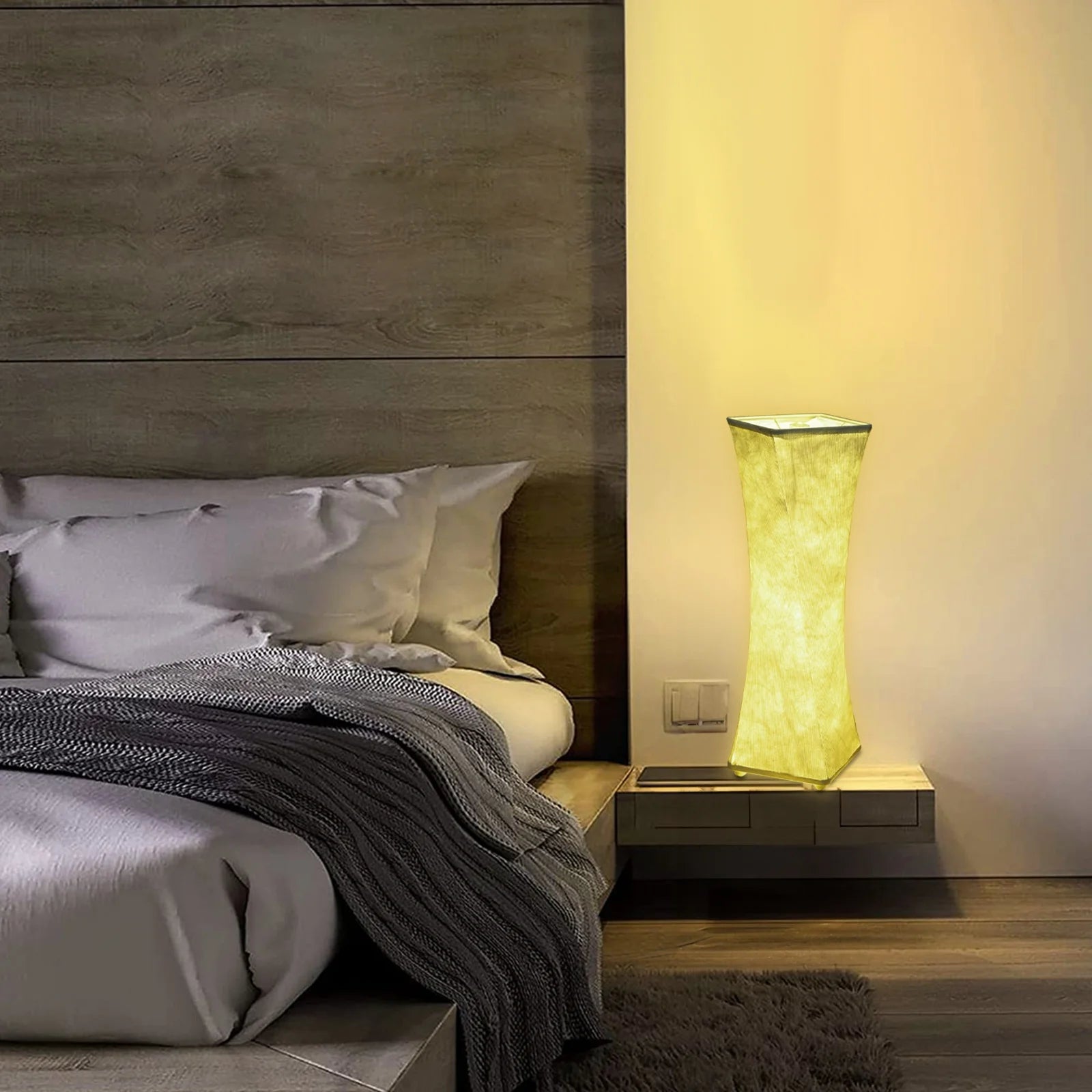 Contemporary Fabric Table Lamp Set of 2 with Dimmable 3-Color Temperature, White Shade, USB Charging for Bedroom and Living Room
