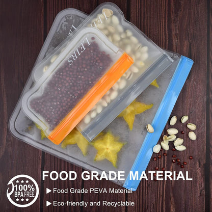 Premium Dishwasher-Safe Reusable Storage Bags - 10 Pack, Extra Thick Leakproof Silicone Freezer and Lunch Bags, BPA-Free for Food Storage, Marinating Meat, Fruits, Cereals, Sandwiches, and Snacks