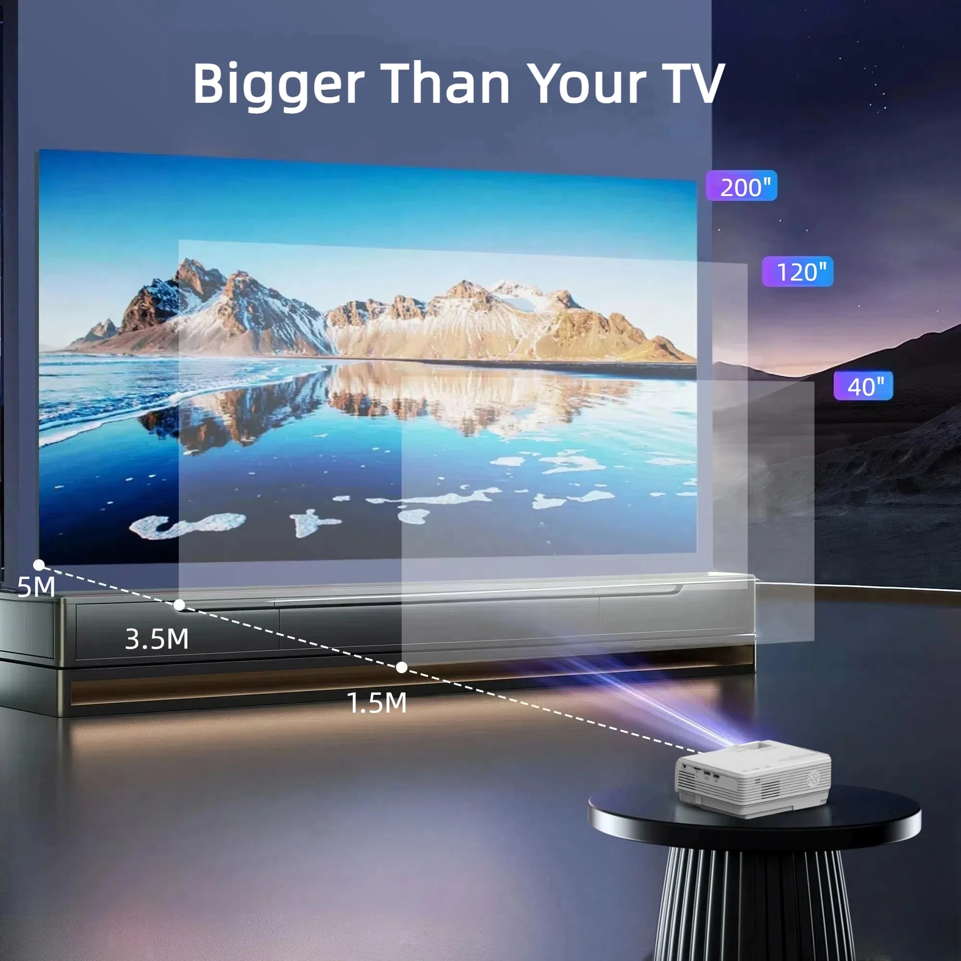 Mini Projector with Bluetooth 5.2 and Screen, 1080P HD Movie Projection, Supports Up to 200" Screen