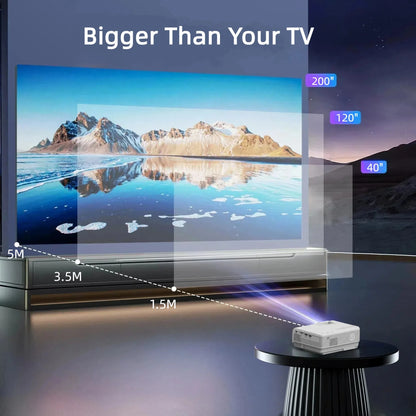 Mini Projector with Bluetooth 5.2 and Screen, 1080P HD Movie Projection, Supports Up to 200" Screen