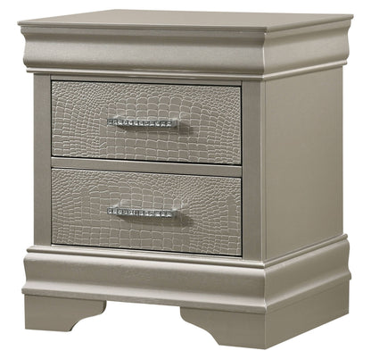 6-Piece Silver Finish King Size Upholstered Bed Set with Dresser, Mirror, Nightstand, and Chest - Wooden Bedroom Furniture