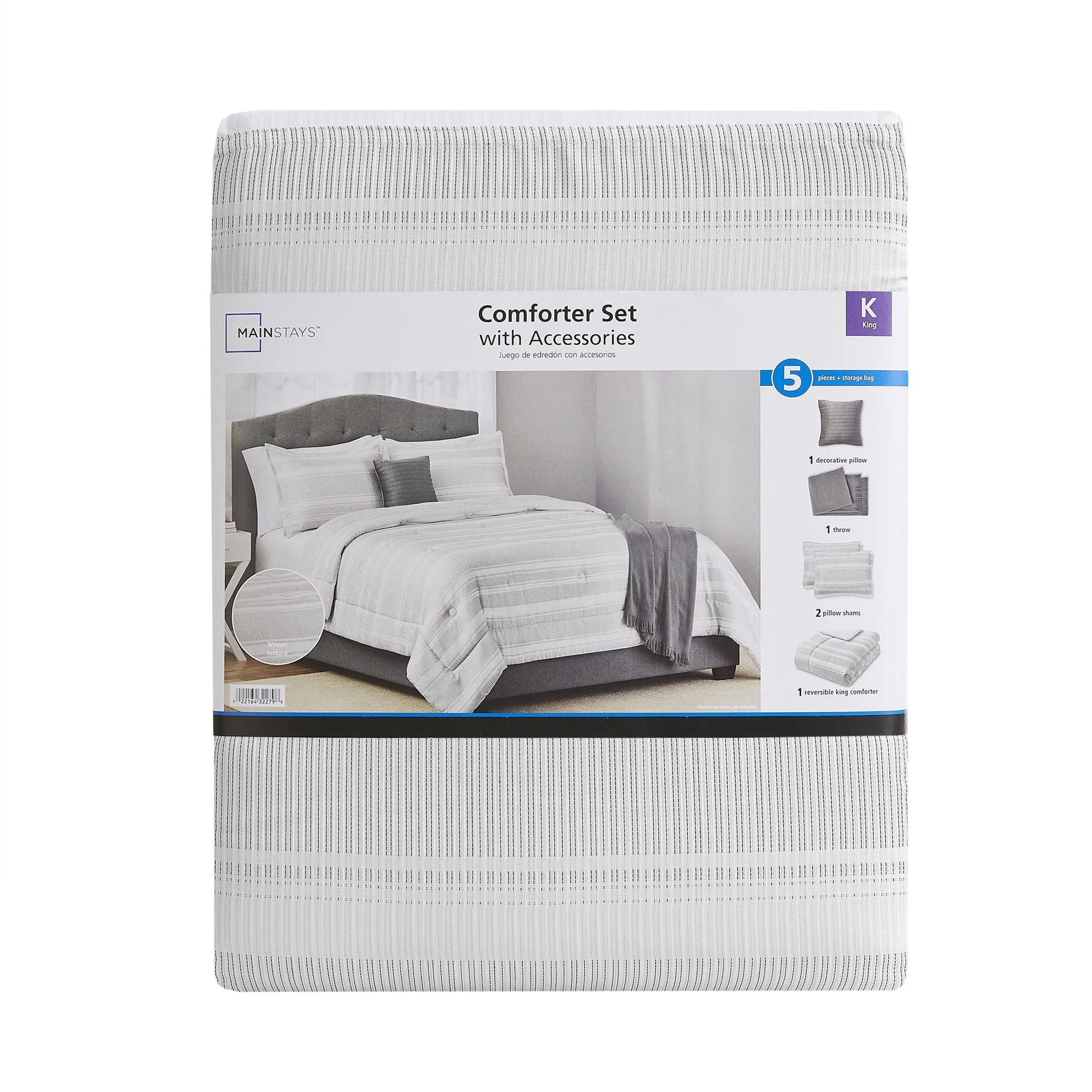 King Size 5-Piece Black and White Striped Comforter Set