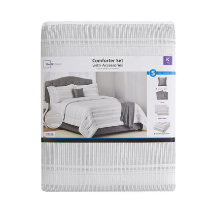King Size 5-Piece Black and White Striped Comforter Set