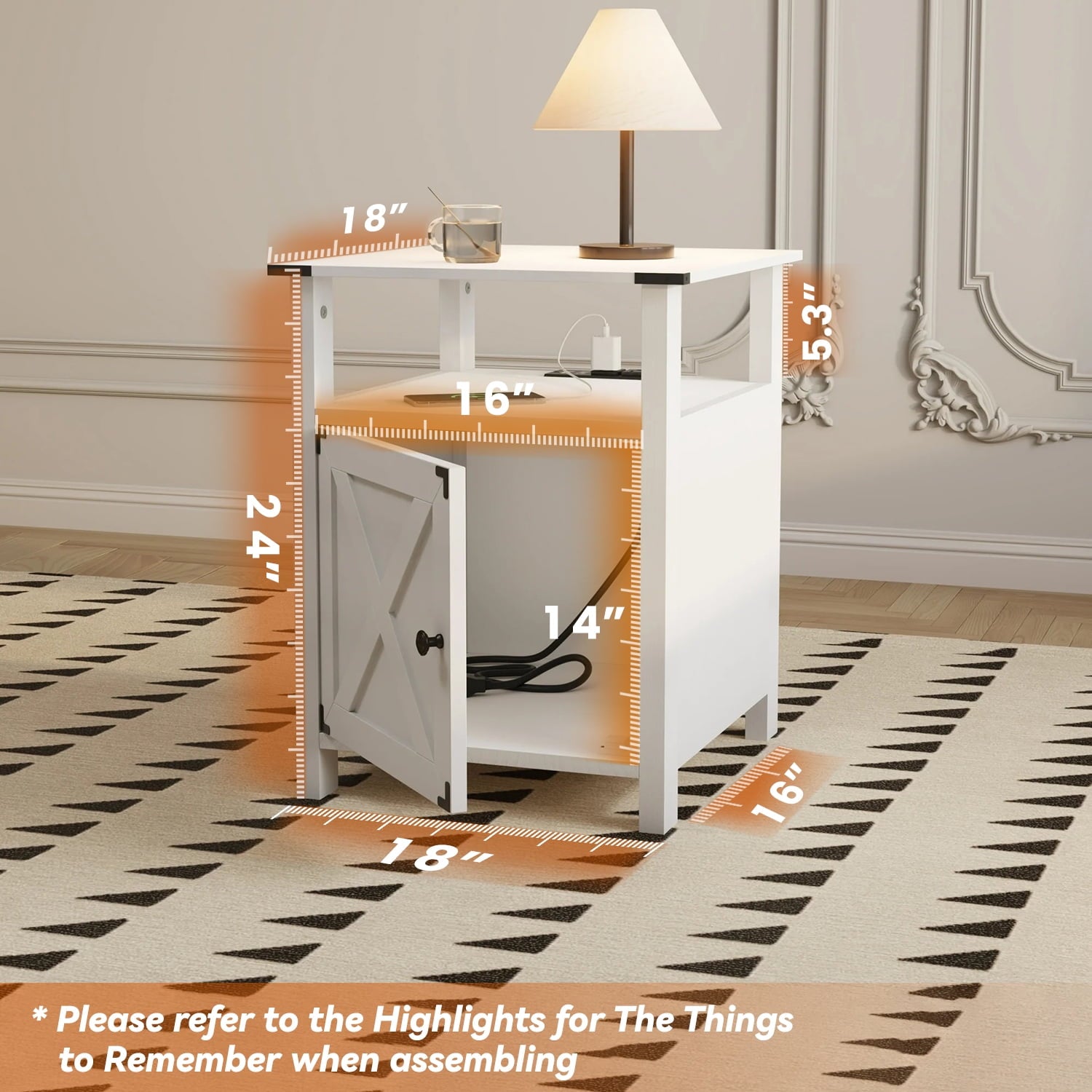 Set of 2 White Farmhouse Nightstands for Bedroom Furniture