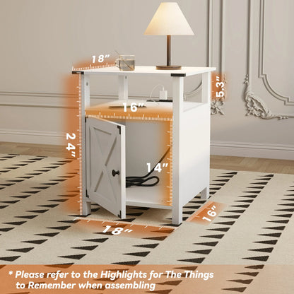 Set of 2 White Farmhouse Nightstands for Bedroom Furniture