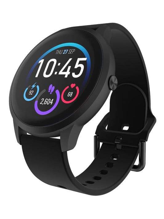 Elite 3 Unisex Adult Round Smartwatch with Black Silicone Strap