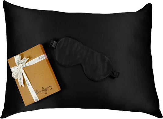 HANDYSILK Standard Silk Pillowcase for Hair and Skin, 19 Momme 100% Pure Mulberry Silk Pillowcase and Silk Sleep Mask Set, Ultra Soft Breathable Smooth, Both Sided Pillow Cover