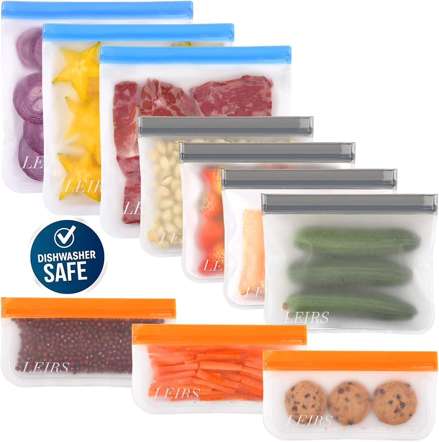 Premium Dishwasher-Safe Reusable Storage Bags - 10 Pack, Extra Thick Leakproof Silicone Freezer and Lunch Bags, BPA-Free for Food Storage, Marinating Meat, Fruits, Cereals, Sandwiches, and Snacks