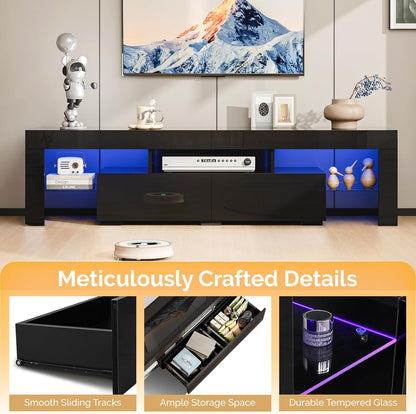 Modern LED TV Stand for TVs up to 70 Inches, Stylish Entertainment Center with LED Lighting and Storage Solutions for Living Room (Black, 63" x 14" x 18")